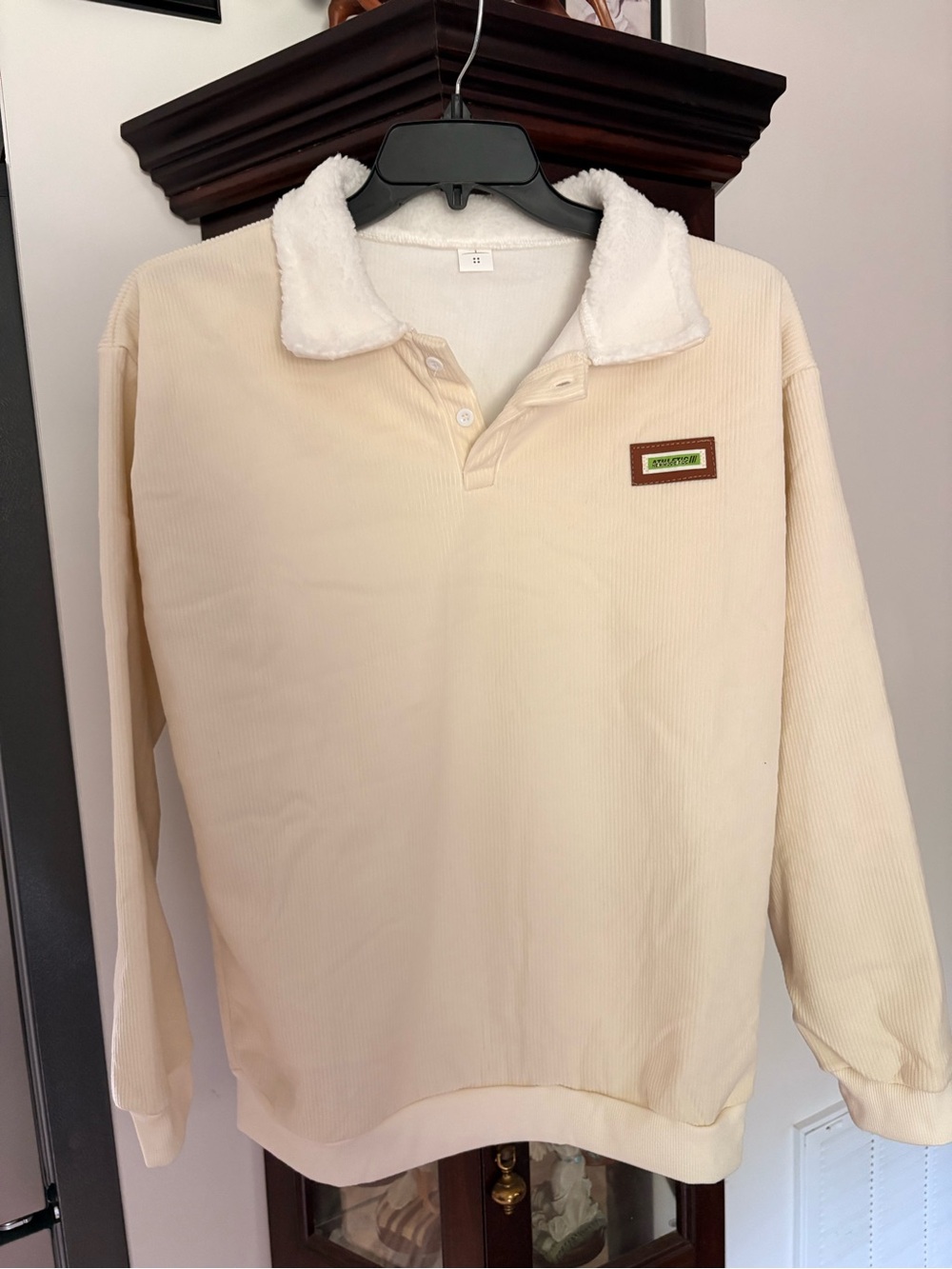 Athletic Works Cream Corduroy Sherpa Collar Pullover Sweater